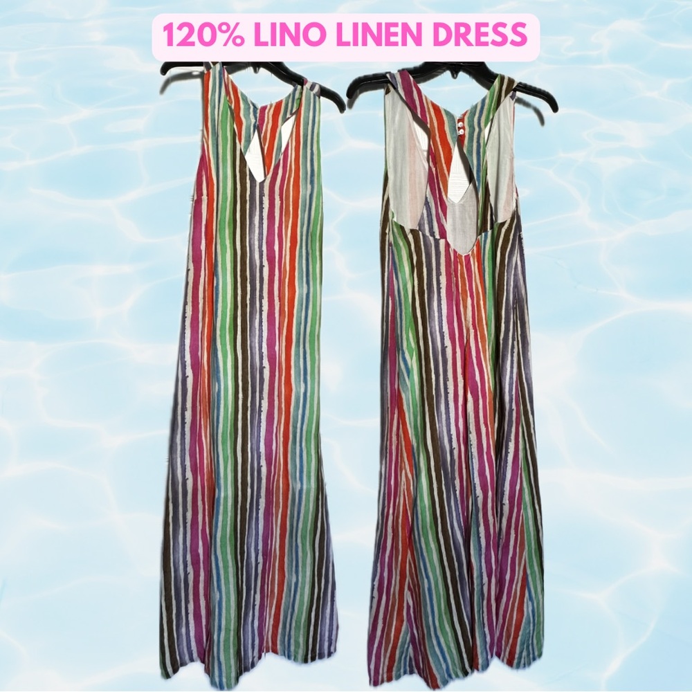 120% Lino Italian Linen Maxi Striped Dress